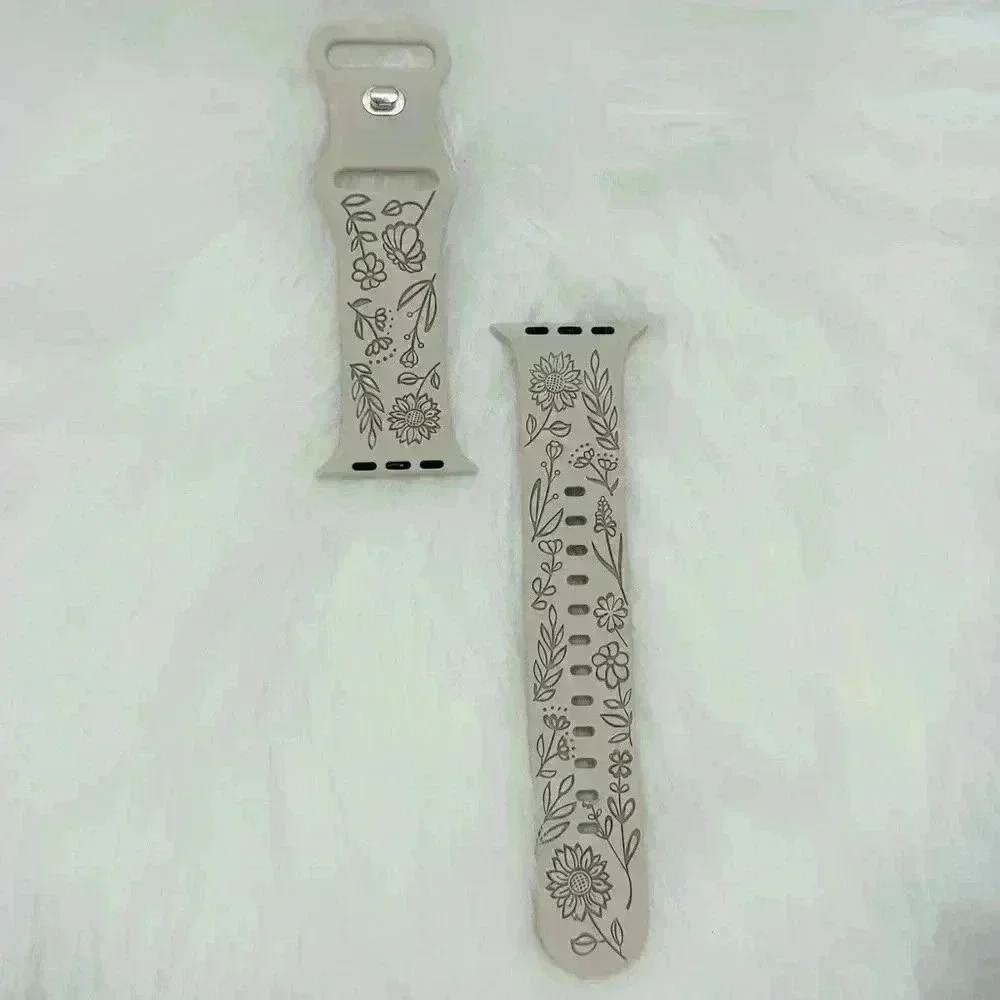 New Floral   Design Apple Watch Bands  42mm 44mm 45mm 49mm Beige